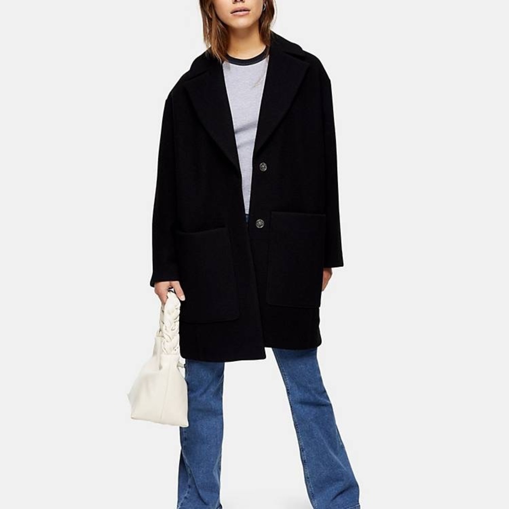 ☃️🍁TOPSHOP Black Long Winter Coat Double Breasted Menswear